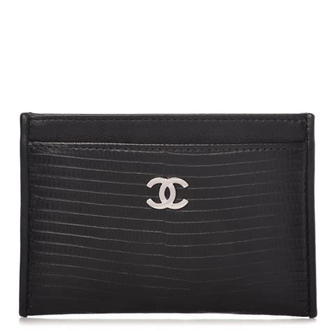 CHANEL Lizard Card Holder Black 258317 